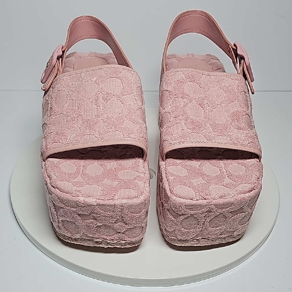 Coach Noelle Terry Cloth Platform Sandals Chunky Sole Slingback Leather Pink 7.5 - Picture 2 of 16